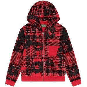 Denim Tears Plaid Cotton Wreath Zip Hoodie Red FW25 Size XL NWT